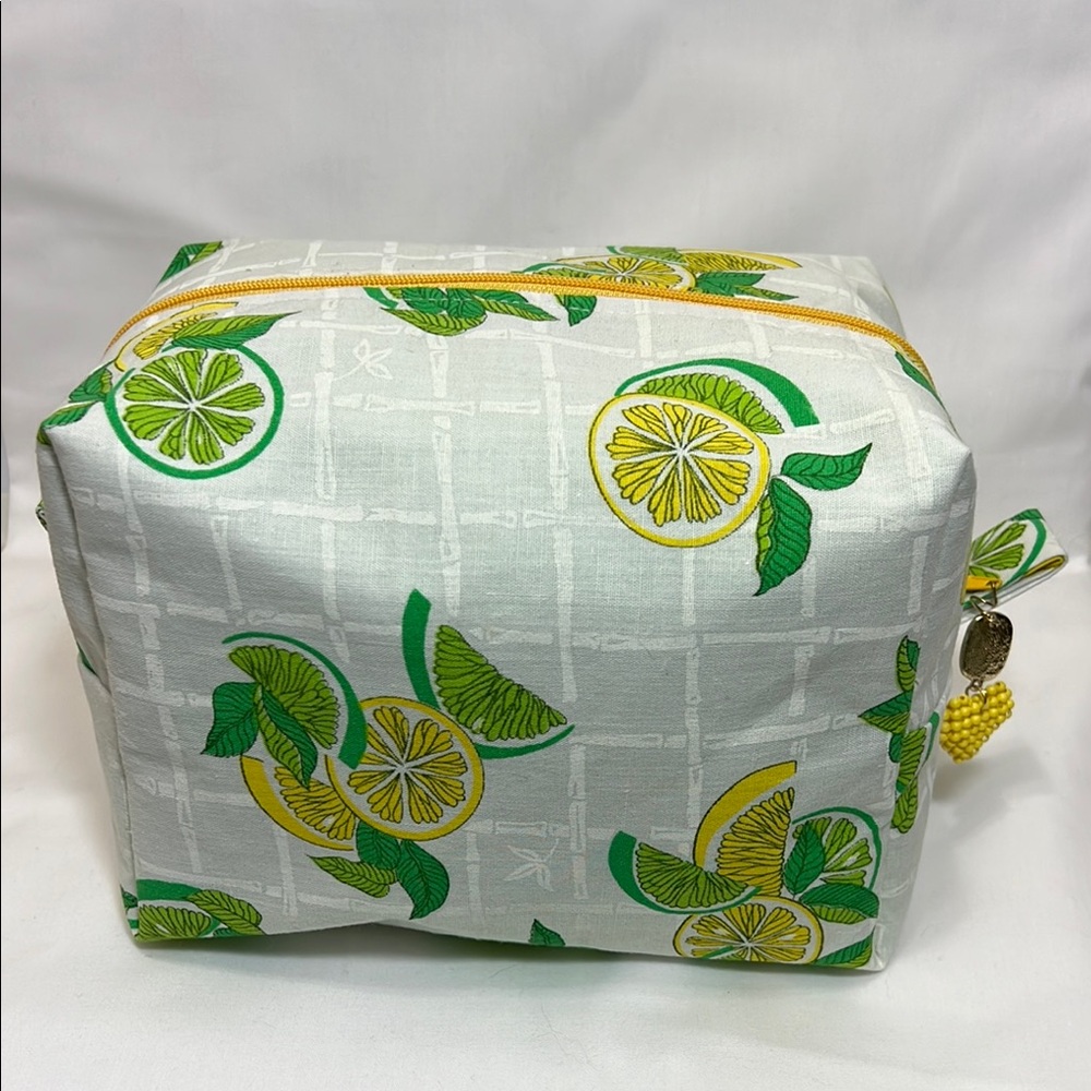 Handmade Lemon Print Cosmetic Bag